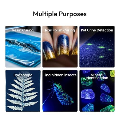 Resiners UV Light for Resin Curing, UV Resin Light, Wireless & Rechargeable UV Lamp, 3-in-1 Uses, Foldable Blacklight Ultraviolet LED, Craft Supplies Tools for Resin Molds, Jewelry Making, DIY Decor thumbnail 7