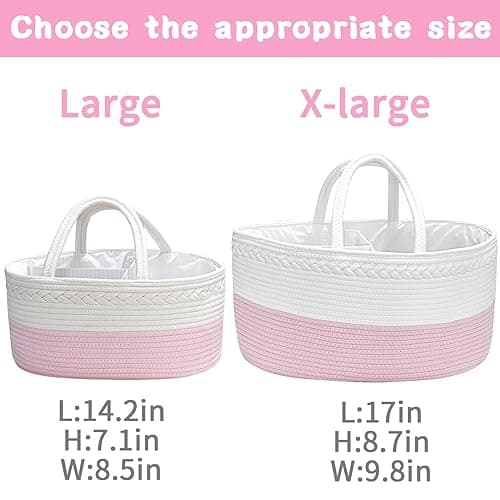 ABenkle X-Large Diaper Caddy Organizer - Cotton Rope Nursery Storage Basket for Baby Essentials, Boys & Girls Shower Gift, Changing Table Organizer thumbnail 4
