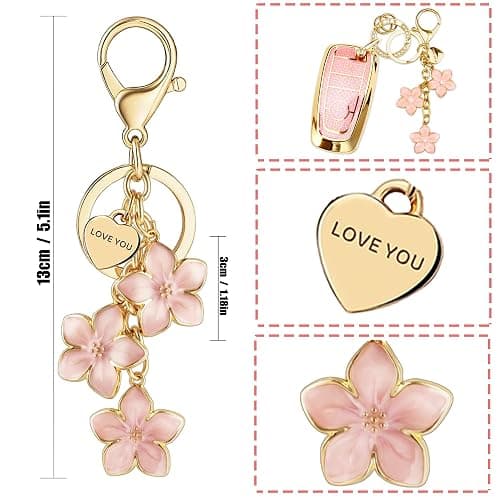 Yekoubo Pink TPU Key Fob Cover with Sakura Flower Keychain Compatible with Mazda 3 6 MX-5 Miata MX-30 CX-5 CX-9 CX-30 CX-50,CX-60 CX-70 CX-90 2025 4-Button Smart Key for Women thumbnail 4