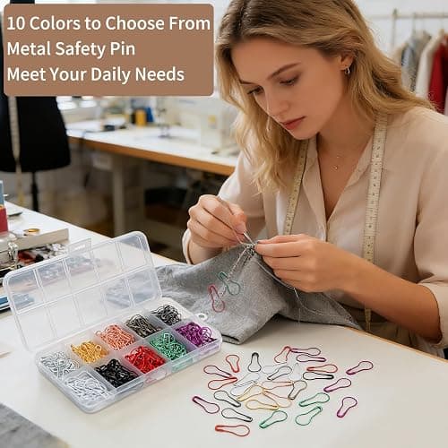 300 Pcs Crochet Markers with Needles,Metal Stitch Markers for Knitting | Calabash Pins with 18 Pcs Blunt Needles for Crocheting,Crochet Accessories and Supplies, Fabric,Clothing Tag,DIY Craft thumbnail 6