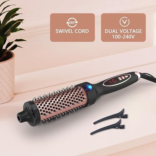 Hywestger Curling Iron Thermal Brush 1.5 Inch Global Voltage Travel-Friendly with Digital Display Temperature Ceramic Tourmaline Ionic Quick Heated Round Bush Suitable for Medium and Long Hair thumbnail 7