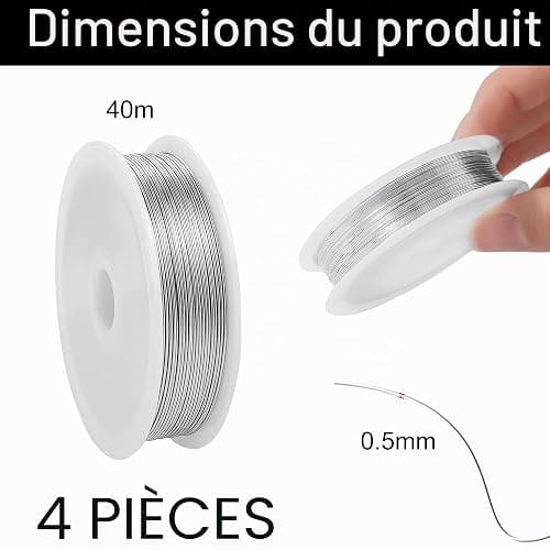 4 Rouleau Fil de Fer Souple Loisir Creatif pour La Fabrication de Bijoux | 0,5mm x 160m Flexible Fil Métallique Flexible pour Bijoux, Fil D'Artisanat en Acier Inoxydable 304 (Argent) thumbnail 3
