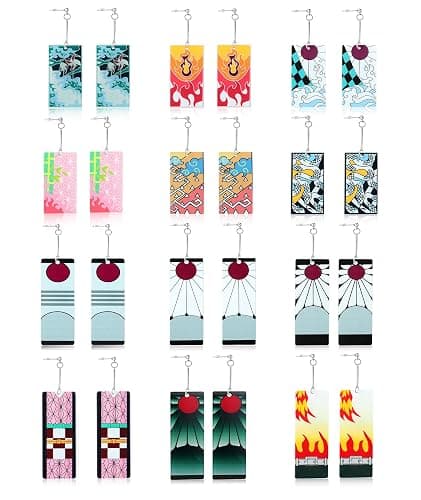 KAERUN 12 Pairs Women's Tanjiro Earrings Anime Demon Slayer Earrings Cosplay Fashion Double-sided Acrylic Alloy Resin Earring for Friends Mother and Daughter Halloween Christmas Birthday Jewelry Gifts - Image 1