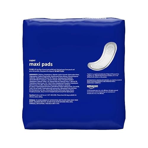 Amazon Basics Maxi Pads For Periods- Thick, Super Absorbency, Unscented, 48 Count, 1 Pack thumbnail 2