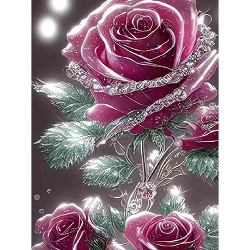 JFYHAB Shining Rose Diamond Art Kits for Adults-Pink Rose Diamond Art Kits for Adults, 5D Diamond Art of Pink Flower，DIY Full Drill Diamond Painting Gem Art and Crafts,Home Wall Decor 12x16 Inch - Image 1