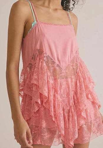 Jenkoon Womens Lace Slip Dress Sweet Summer Mini Dress with Adjustable Straps Square Neckline Slip Top thumbnail 3