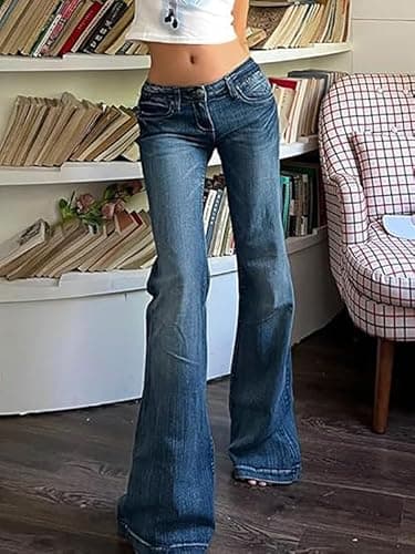 Mxiqqpltky Low Waist Bell Bottom Jeans for Women Y2k Straight Leg Stretch Bootcut Jeans Boyfriend Flare Denim Pants thumbnail 3
