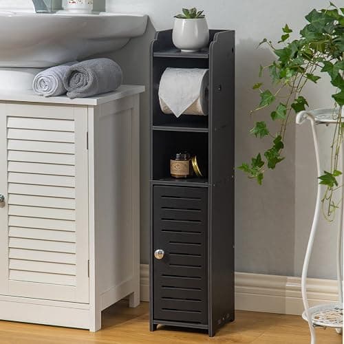 AOJEZOR Toilet Paper Holder Stand: Small Toilet Bathroom Storage Cabinet for Small Spaces thumbnail 3