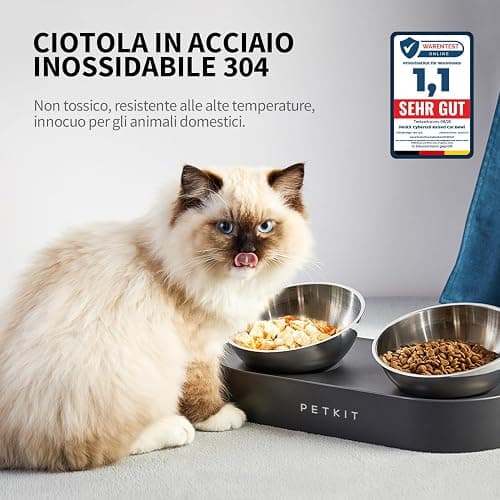 PETKIT Cybertail Ciotole per Gatti, Ciotola Rialzata,in Acciaio Inossidabile,Inclinata,Antiscivolo,Anti Fuoriuscita,per Gatti e Cani di Piccola Taglia thumbnail 2