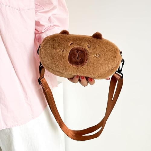 Capybara Crossbody Bag Cute Plush Phone Bag,Small Fluffy Zipper Pouch with Fluffy Adjustable shoulder strap Gifts for Kids Womens thumbnail 7