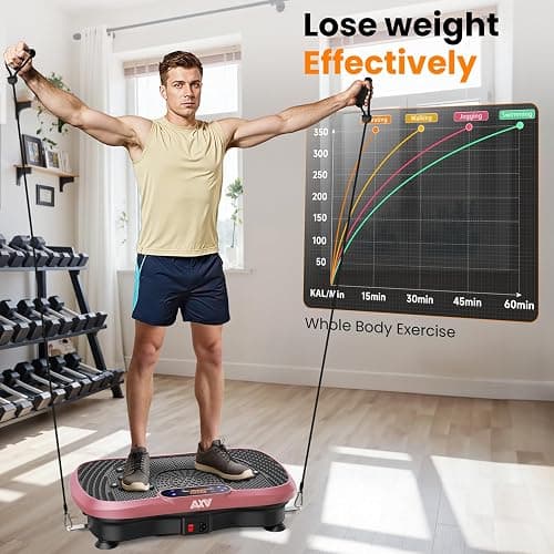 AXV Vibration Plate Fitness Platform Exercise Machine Vibrating Shaking Full Body Shaker Workout Vibrate Stand Shake Board Sport Gym for Weight Loss Fat Burner for Women Men thumbnail 4