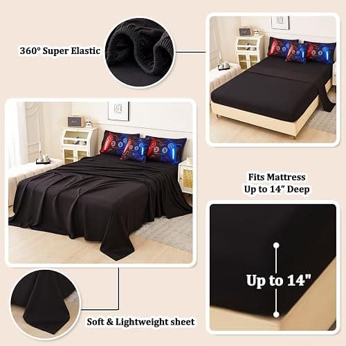 ASKOTU 6 Pcs Full Boys Bedding Set, Red Blue Gamer Comforter Set for Boys with Sheets, Microfiber Geometric Gamer Full Size Bedding Set for Boys - Red-blue - Full-6pcs thumbnail 4