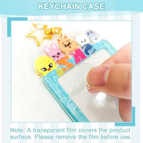 SKZO Keychain Photocard Holder Keychain Photo Frame Keychains Animals Cartoon Photo Sleeve Idol Card Holder Protective Case for Stray Fans (Blue) thumbnail 3