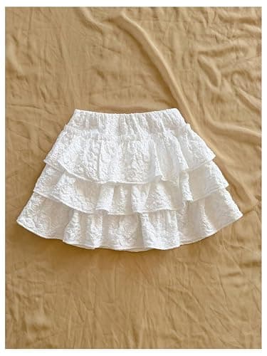 SOLY HUX Girl's Ruffle Mini Skirt Elastic Waist Layered A Line Textured Summer Skirts thumbnail 3