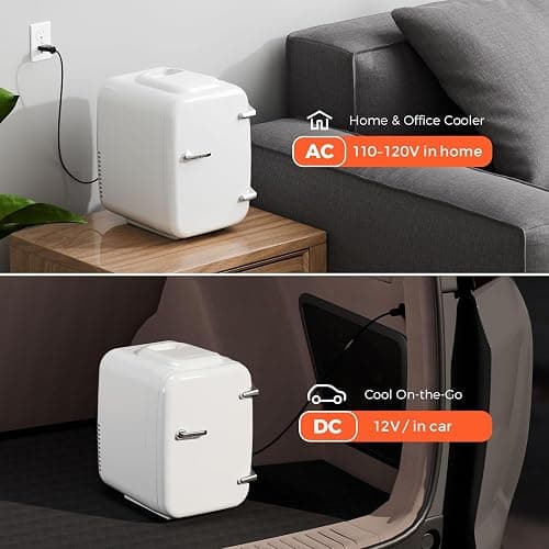 Mini Fridge for Bedroom - 4 Liter/6 Can Mini Makeup Fridge, 110V AC/ 12V DC Portable Thermoelectric Cooler&Warmer for Skincare, Drink, Cosmetic, Medicine, Small fridge for Bedroom, Office, Dorm, Car thumbnail 8