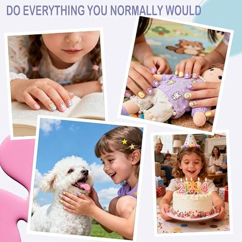 Jsiallve 96Pcs Short Oval Press on Nails for Girls, 3Style Press On Nails for Kids,Short Kid Fake Nail Kit For Kid，Pink French Tip Nail For Kids,False Nails with Nail File Buffer For8-12years,16sizes thumbnail 6