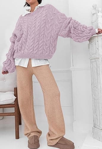 PRETTYGARDEN Womens Sweaters Fall 2025 Cable Knit Long Sleeve Crewneck Oversized Sweater Chunky Pullover Loose Outfits thumbnail 6