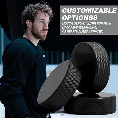 OMYOPY Ice Hockey Pucks with Reusable Mesh Bag, Rubber Street Hockey Puck Balls for Practicing and Classic Training, Diameter 3", Thickness 1", 6 oz, Official Regulation, Black thumbnail 4