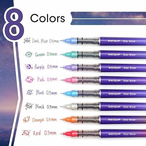 WRITECH Liquid Ink Rollerball Pens: 8ct Assorted Colors Extra Fine Point Tip 0.5mm Roller Ball Rolling Pen for Smooth Writing Coloring Drawing Journaling No Bleed & Smear &Smudge Multi Colored. thumbnail 2