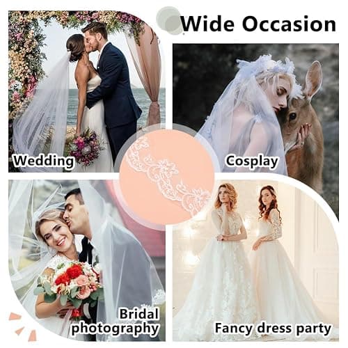OLYCRAFT Lace Veil Long Cathedral Tulle Sheer Wedding Bridal Wedding Dress Veils for Brides Shower Party Dress Up Accessories thumbnail 5
