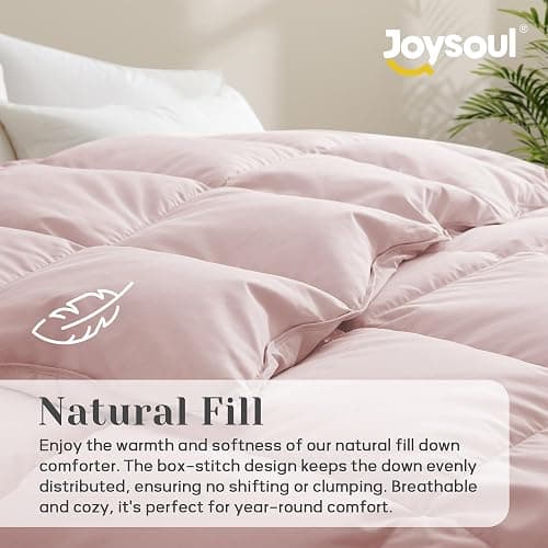 Joysoul Queen Size Down Comforter - All Season Ultra Soft Goose Down & Feather Fiber Fill, Luxury Hotel Pink Duvet Insert with Corner Tabs (88" X 88") - Pink - Full/Queen thumbnail 3