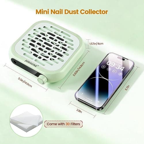 JODSONE Mini Nail Dust Collector PocketSized 6000RPM Powerful Suction Portable Nail Salon with 30 Filters Green thumbnail 2