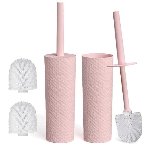 Topsky 2-Pack Closed Toilet Brush Compact Toilet Brush and Holder Plastic Round Barrel Loo Brush with Replacement Toilet Brush Head(Pink) - Image 1