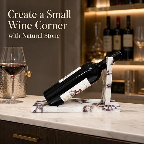 Artisanal Abode Marble Wine Holder, Single Bottle Tabletop Rack | Natural marble tabletop holder for one standard 750ml bottle; 11.8 x 3.9 x 5.9 in, for bar, counter, or dining decor. thumbnail 9