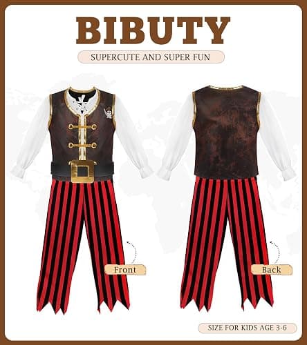 BIBUTY Pirate Costume Kids Halloween Costumes for Boys Girls, Pretend Play & Dress Up Clothes for Little Boys Girls Halloween Costumes for Kids, Toddler Boys Pirate Costume Toys Gifts for 3-6 thumbnail 6
