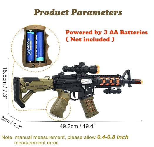 HWD Light Up Toy Machine Gun - Pretend Play Games Props Toy Rifle | with LED Lights & Sound Effect & Barrel Telescopic Actions, Parent-friendly, Christmas Birthday Gifts for Kids Boys Teens thumbnail 3