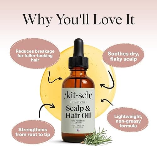 Kitsch Rosemary Oil Pre-Wash Strengthening Hair Oil with Castor, Biotin, Jojoba, Lavender Scent, 60ml thumbnail 3