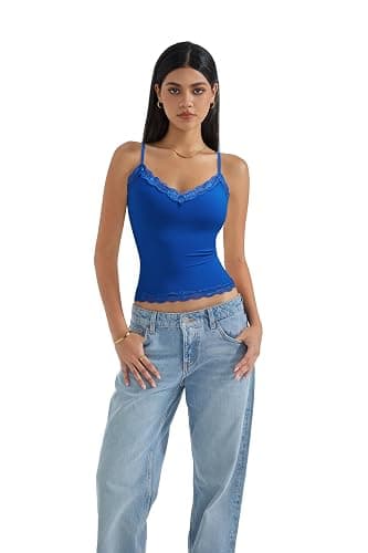 SUUKSESS Women Padded Lace Double Lined Tank Tops Sexy V Neck Summer Going Out Top thumbnail 4