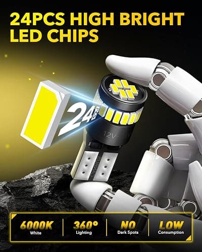 AUXITO 194 LED Light Bulb 6000K White 168 2825 W5W T10 Wedge 24-SMD 3014 Chipsets LED Replacement Light Kit Error Free for Car Interior Dome Map Door License Marker Lights, Pack of 10 thumbnail 2