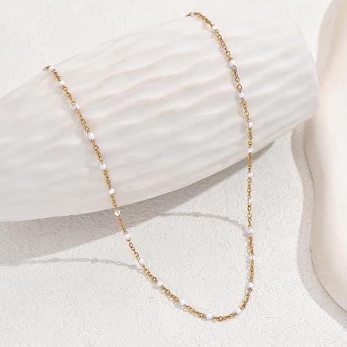NONAMOIS Gold Chain Necklace for Women Dainty 18K Gold Plated Thin Satellite Beaded Turquoise Necklace Simple Layered Boho Jewelry Christmas Gifts thumbnail 6