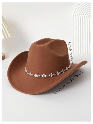 Verdusa Women's Western Cowboy Hat Rhinestone Wide Brim Cowgirl Hat thumbnail 3
