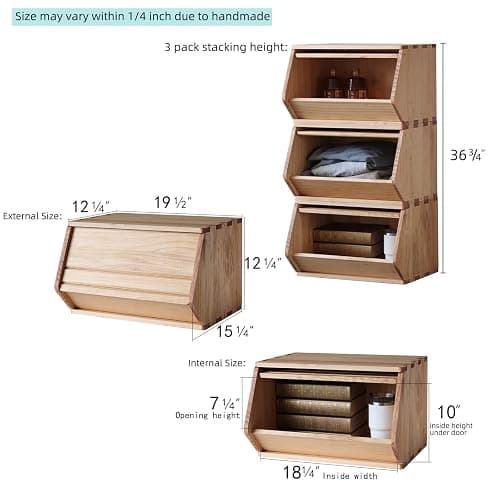 unununu Stackable Solid Wood Storage Chests,Hall Entryway Cabinet,Modular Wooden Multi-use Box,Bins with Lids,Closet Storage Organizers,Drawers,Potato,Onion,Bread,Classify by Items,19.5”W(3 Pack) thumbnail 3