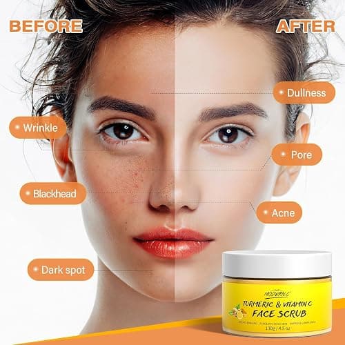 Vitamin C and Turmeric Face Scrub Cream Organics Microdermabrasion Facial Scrub Exfoliating Clears Blackheads Improve Dark Spot Acne with Strawberry Extract Exfoliator 130g/4.5oz thumbnail 4