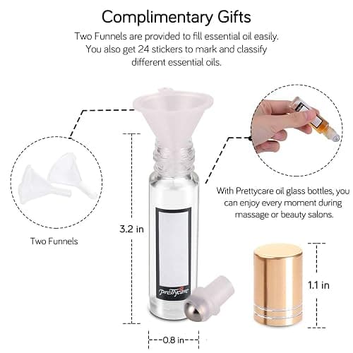 PrettyCare 12 Pack, 10 ml Essential Oil Roller Bottles with Stainless Steel Roller Ball - Refillable Leak-proof Empty Thick Clear Glass Roll on Bottles with Metal Caps for Travel, Perfume thumbnail 6