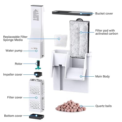 fishkeeper Aquarium Filter 5-20 Gallon Power Quiet Hang On Back Aquarium Filter Multi-Stage Filtration Fish Tank Filter Waterfall Hob Filter for Freshwater Saltwater (4W 132GPH) thumbnail 7