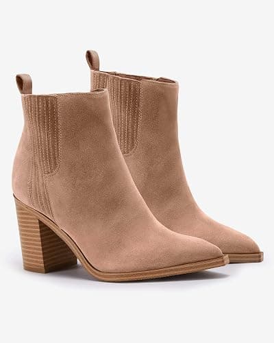 Imily Bela Womens Ankle Boots Pointed Toe Chunky Stacked Mid Heeled Faux Suede Leather Booties thumbnail 4
