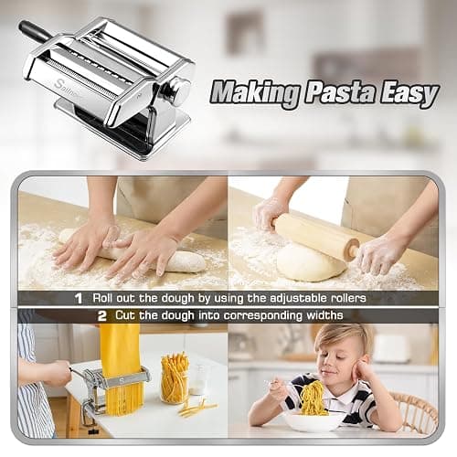 Sailnovo Pasta Maker Machine, 180 Roller Pasta Maker, 9 Adjustable Thickness Settings 2-in-1 Noodles Maker with Rollers and Cutter, Perfect for Spaghetti, Fettuccini, Lasagna or Dumpling Skin Silver thumbnail 7