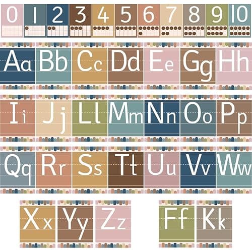37 Pcs Boho Bulletin Board ABC Posters and 0-10 Number Cards Cursive Letters Alphabet for Classroom Wall Number Line for Classroom Decor School Elementary Teacher Supplies (Boho ABC) - Image 1