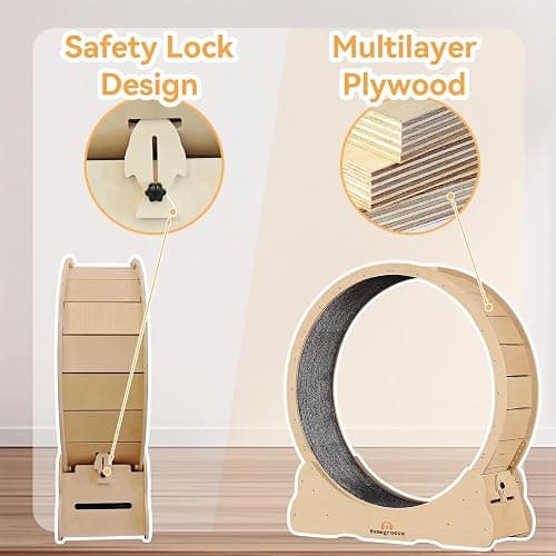 Homegroove Cat Exercise Wheel for Indoor Cats, 46" Large XL Cat Running Treadmill Wheel with Carpeted Runway for Kitty’s Longer Life, Natural Wood Color(XL) thumbnail 5