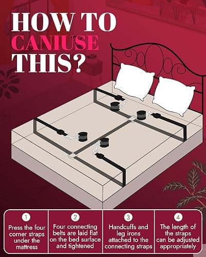 Bed Sex Bondage Kit Restraints - UTIMI Upgrade Under Mattress Bed Bondage BDSM Sets with Wrist Ankle Cuffs and Tickler Blindfold Adult Sex Toys Games for Men Women and Couples | King Size thumbnail 2