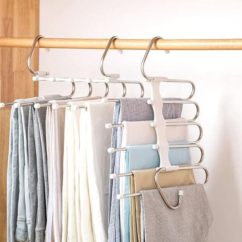 Upgrade Azeroth Pants Hangers 4 Pack Space Saving S-Type Stainless Steel Clothes Pants Hangers,Anti-Slip Design,Clothes Closet Storage Organizer for Pants Jeans Trousers Skirts Scarf - Image 1
