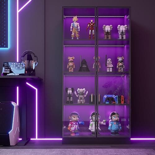 ZORPLIX Glass Display Cabinet with LED Lights Set of 2, Glass Display Case Bookcase with 4-Tier Shelves, Curio Cabinet with 2 Glass Doors, Storage Cabinet for Collectibles, Living Room - 2 - 2 Glass Door - 4 Tier thumbnail 6