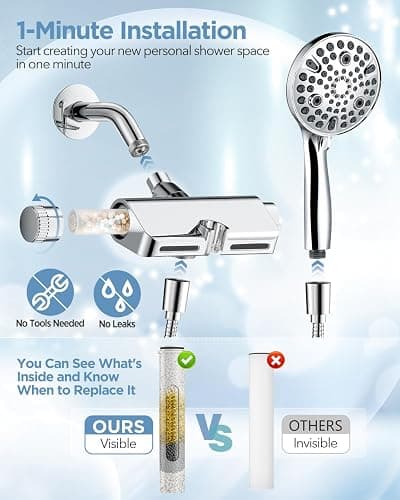 MakeFit Filtered Shower Head with Handheld Combo - Dual 2-in-1 Spa System with Massage Shower and 10 Modes Hand Held Shower High Pressure with Built in Power Wash Mode (Chrome) thumbnail 8