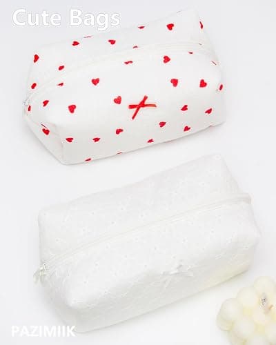PAZIMIIK Cozy Makeup Bag Small Aesthetic Travel Zipper Cosmetic Pouch for Women Make Up Beauty Accessories Brushes,Embroidery Flower thumbnail 8