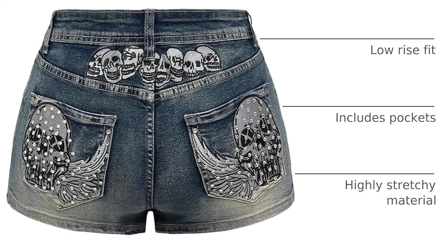 Milumia Women's Y2k Rhinestone Denim Shorts Punk Skinny Mini Jean 2000s | Rave Music Festival Outfits,Grunge,Punk,Gothic,Bedazzled,Streetwear thumbnail 4