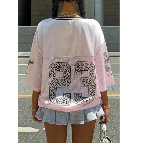 CocMouse Womens Graphic Tees Y2k Oversized Number Graphic V Neck Summer Top Short Sleeve Jersey T-Shirt Streetwear thumbnail 3